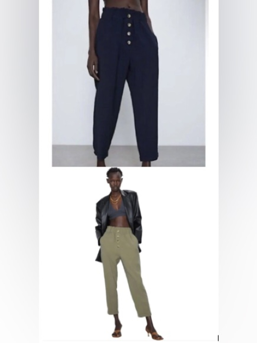 Lot of 2 Zara high waist paperback pants in navy and olive